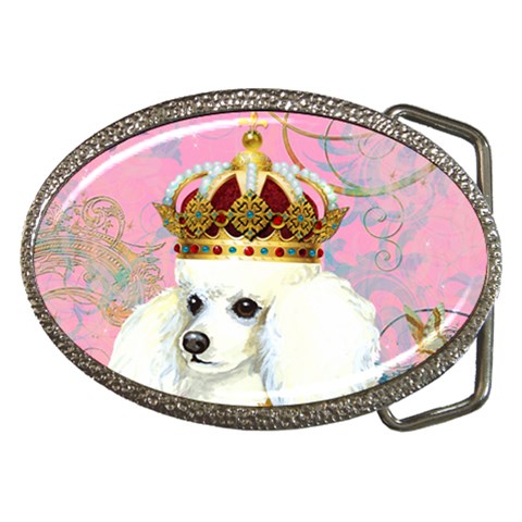 White Poodle Princess Belt Buckle from ArtsNow.com Front