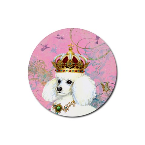 White Poodle Princess Rubber Coaster (Round) from ArtsNow.com Front