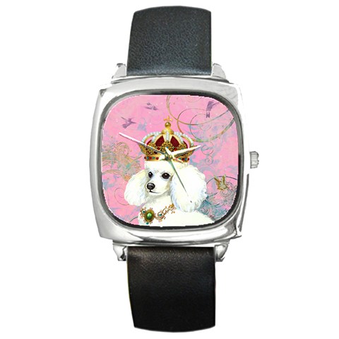 White Poodle Princess Square Metal Watch from ArtsNow.com Front