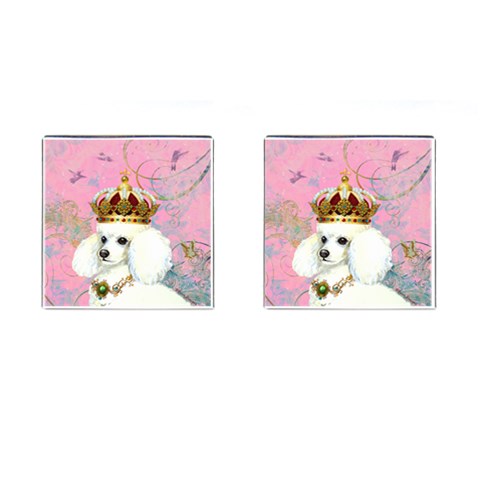 White Poodle Princess Cufflinks (Square) from ArtsNow.com Front(Pair)