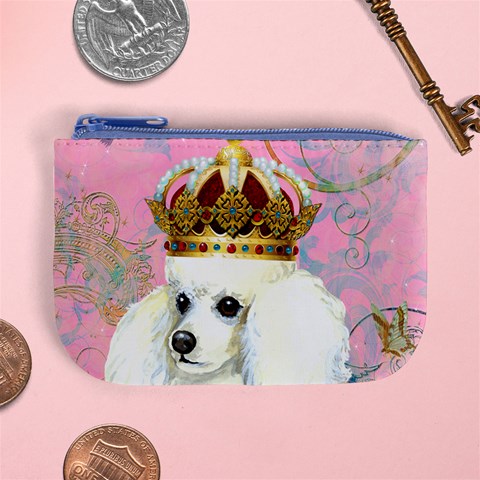 White Poodle Princess Mini Coin Purse from ArtsNow.com Front