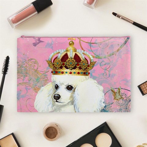 White Poodle Princess Cosmetic Bag (Large) from ArtsNow.com Front