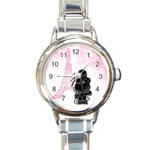 Black Poodle Eiffel Tower in Pink Round Italian Charm Watch