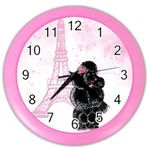 Black Poodle Eiffel Tower in Pink Color Wall Clock