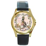 Black Poodle Marie Antoinette Round Gold Metal Watch