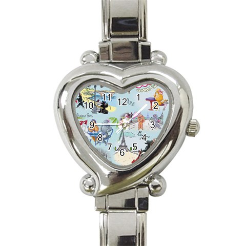 Poodles in Paris Heart Italian Charm Watch from ArtsNow.com Front