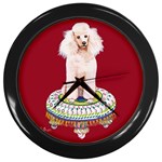 White Poodle on Tuffet Wall Clock (Black)