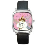 White Poodle Princess Square Metal Watch