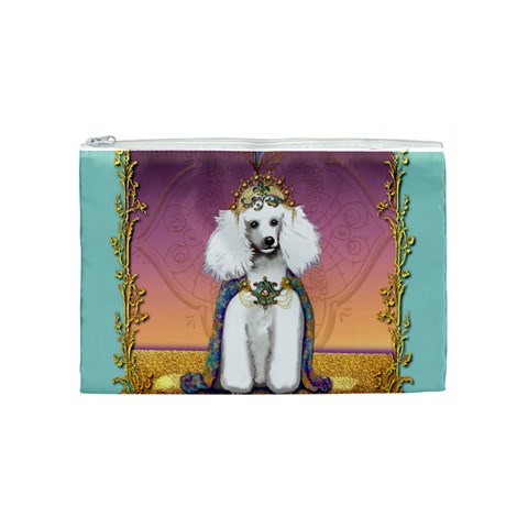 White Poodle Prince Cosmetic Bag (Medium) from ArtsNow.com Front