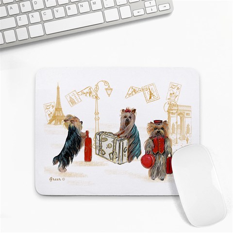 Travelling Yorkies in Paris Small Mousepad from ArtsNow.com Front