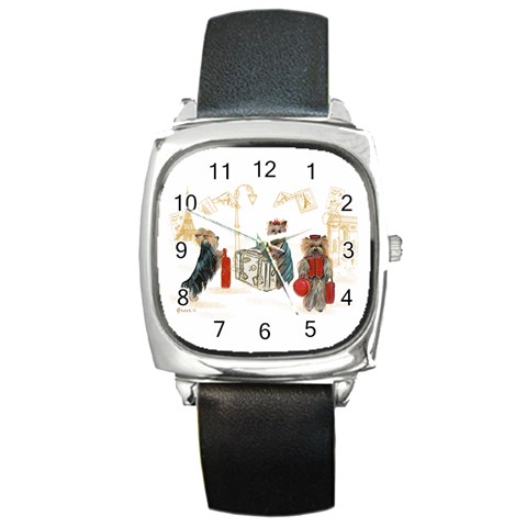 Travelling Yorkies in Paris Square Metal Watch from ArtsNow.com Front