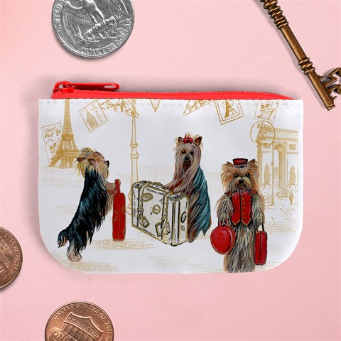 Travelling Yorkies in Paris Mini Coin Purse from ArtsNow.com Front