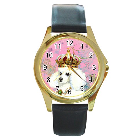 White Poodle Princess Print 5 By 6 Zazzle Copy Round Gold Metal Watch from ArtsNow.com Front