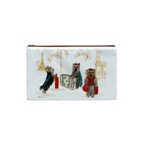 Travelling Yorkies in Paris Cosmetic Bag (Small) from ArtsNow.com Front