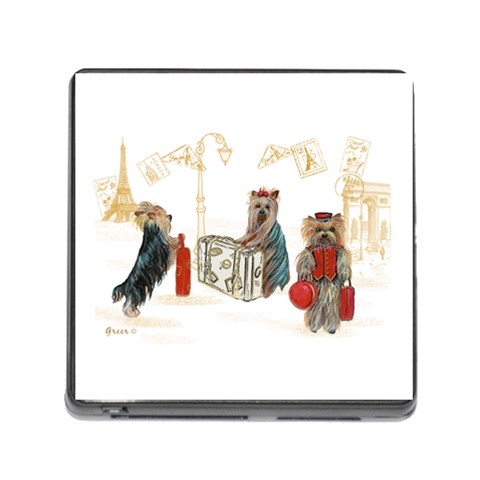 Travelling Yorkies in Paris Memory Card Reader with Storage (Square) from ArtsNow.com Front