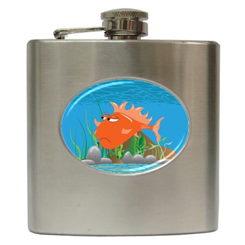 Orange Grumpy Fish Hip Flask (6 oz) from ArtsNow.com Front