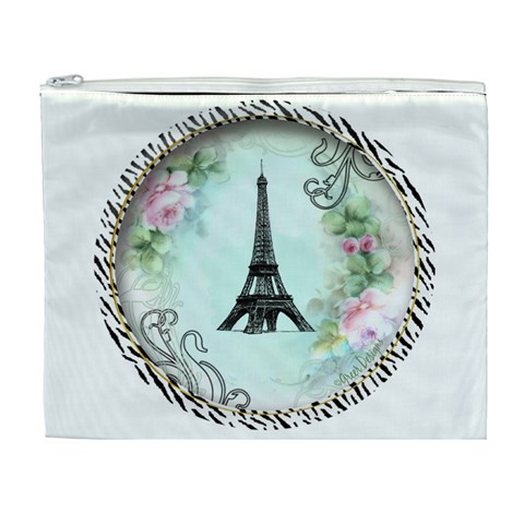 Eiffel Tower Pink Roses Circle For Zazzle Fini Cosmetic Bag (XL) from ArtsNow.com Front