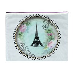 Eiffel Tower Pink Roses Circle For Zazzle Fini Cosmetic Bag (XL) from ArtsNow.com Back