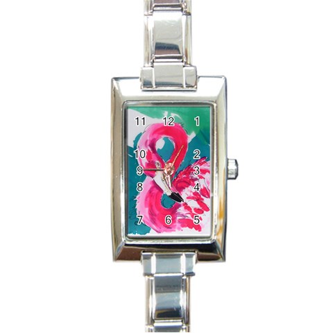 Flamingo Print Rectangular Italian Charm Watch from ArtsNow.com Front