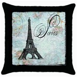 Eiffel Tower Pink Roses Pillow Square Copy Cc Throw Pillow Case (Black)