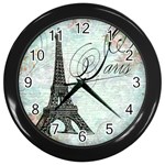 Eiffel Tower Pink Roses Pillow Square Copy Cc Wall Clock (Black)