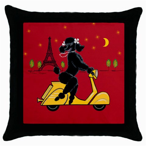 Black Poodle Scooter 8 In Throw Pillow Case (Black) from ArtsNow.com Front