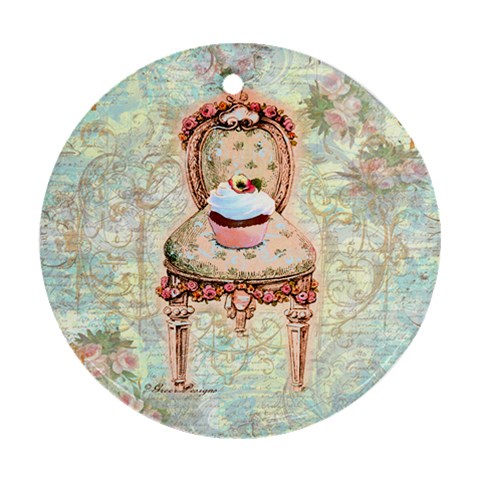 Victorian Chair and Pink Cupcake Round Ornament (Two Sides) from ArtsNow.com Front