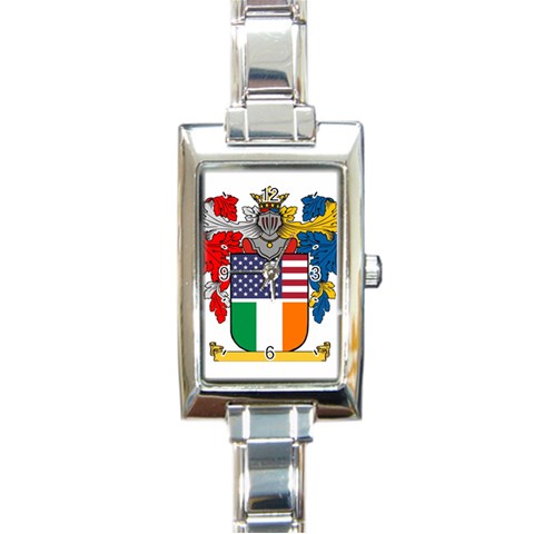 Half Irish American Crest (2) Rectangular Italian Charm Watch from ArtsNow.com Front