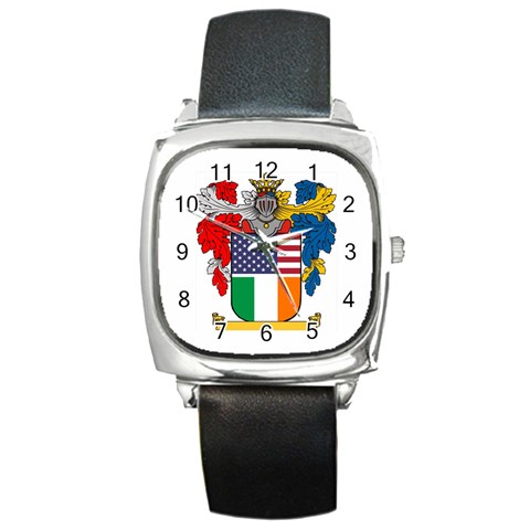 Half Irish American Crest (2) Square Metal Watch from ArtsNow.com Front