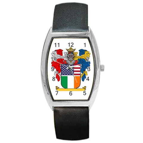 Half Irish American Crest (2) Barrel Style Metal Watch from ArtsNow.com Front