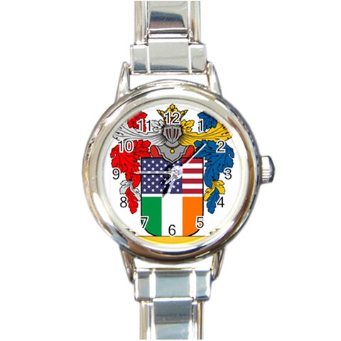 Half Irish American Crest (2) Round Italian Charm Watch from ArtsNow.com Front