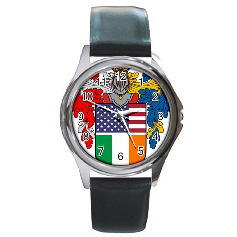 Half Irish American Crest (2) Round Metal Watch from ArtsNow.com Front