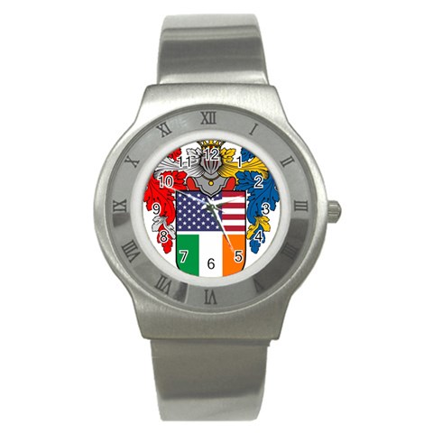 Half Irish American Crest (2) Stainless Steel Watch from ArtsNow.com Front