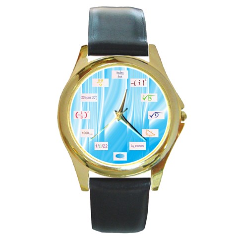 Math Symbols Round Gold Metal Watch from ArtsNow.com Front