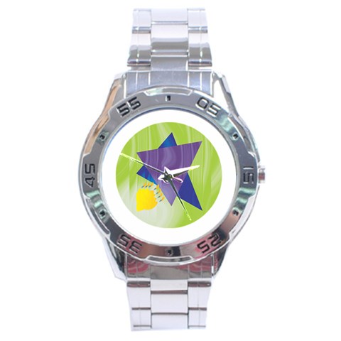 Jewish Star Menora Stainless Steel Analogue Men’s Watch from ArtsNow.com Front