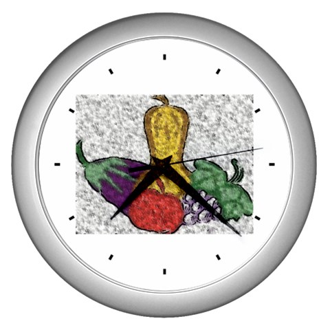 Fruit and Veggies Wall Clock (Silver) from ArtsNow.com Front