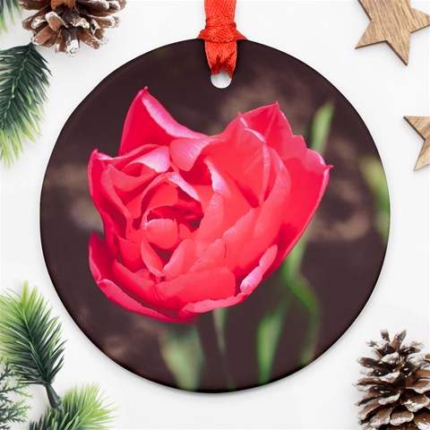 Red flower Round Ornament (Two Sides) from ArtsNow.com Back