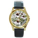 Frost Flowers Round Gold Metal Watch