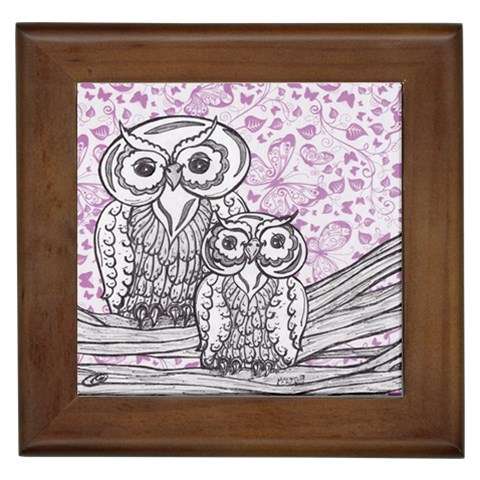 Owls and Butterflies 2 Framed Tile from ArtsNow.com Front