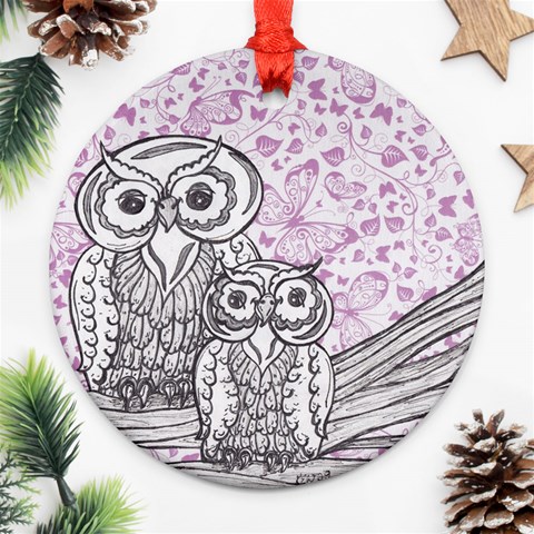 Owls and Butterflies 2 Ornament (Round) from ArtsNow.com Front