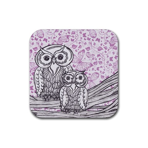 Owls and Butterflies 2 Rubber Coaster (Square) from ArtsNow.com Front