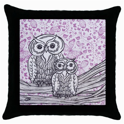 Owls and Butterflies 2 Throw Pillow Case (Black) from ArtsNow.com Front