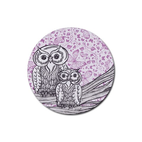 Owls and Butterflies 2 Rubber Round Coaster (4 pack) from ArtsNow.com Front