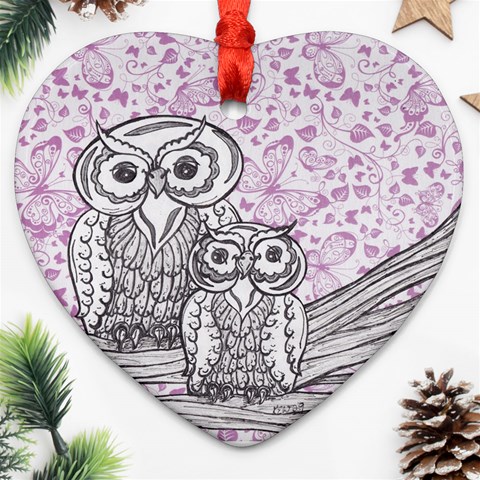 Owls and Butterflies 2 Heart Ornament (Two Sides) from ArtsNow.com Back