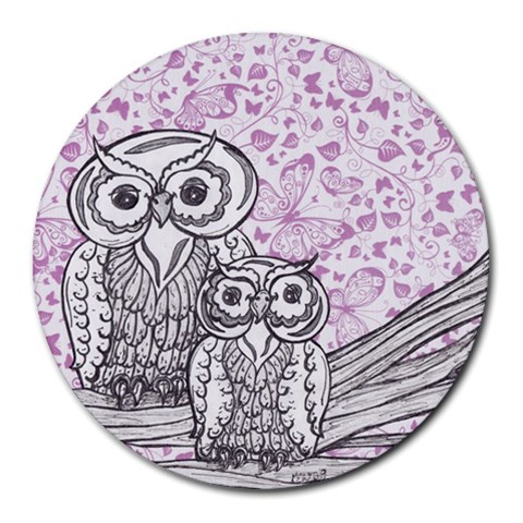 Owls and Butterflies 2 Round Mousepad from ArtsNow.com Front