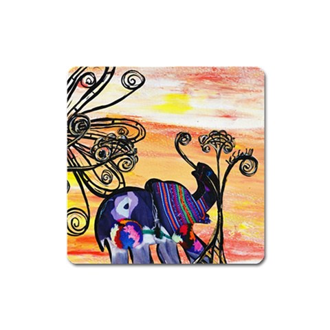 Indian Elephants Magnet (Square) from ArtsNow.com Front