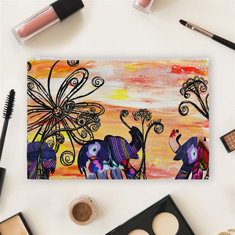 Indian Elephants Cosmetic Bag (Large) from ArtsNow.com Front