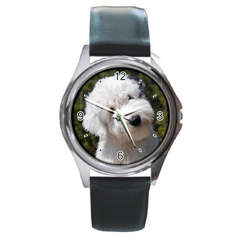 Old English Sheepdog Round Metal Watch from ArtsNow.com Front