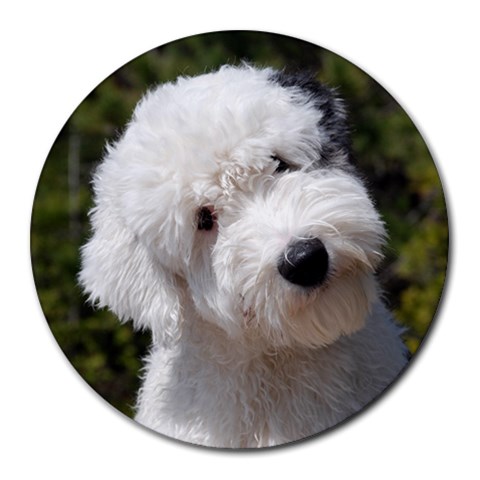 Old English Sheepdog Round Mousepad from ArtsNow.com Front