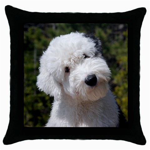 Old English Sheepdog Throw Pillow Case (Black) from ArtsNow.com Front